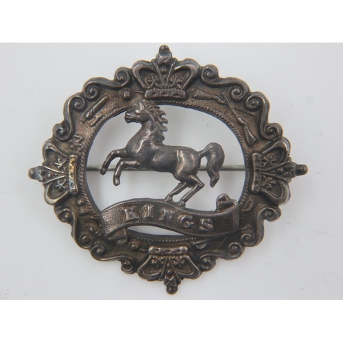 2178 - Hallmarked silver private purchase Kings Regiment cap badge. UK P&P Group 1 (£16+VAT for the first l... 