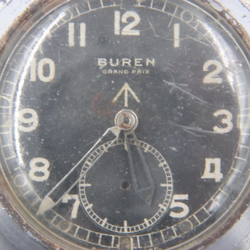 2049 - BUREN: Grand Prix 'Dirty Dozen' British military issue wristwatch head, black dial with subsidiary s... 