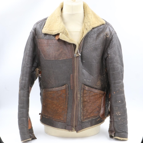 2168A - US WWII or later sheepskin lined brown leather flying or bomber jacket, size L, Air Ministry marked ... 