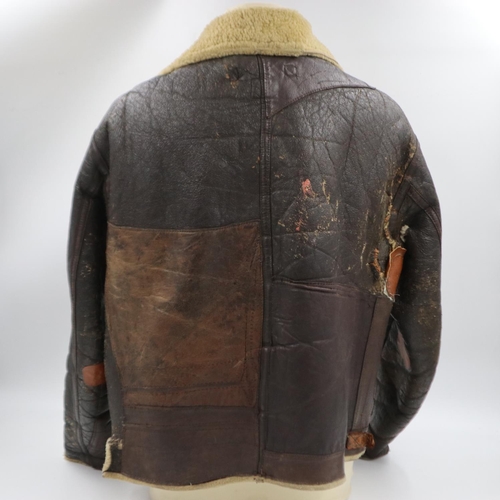 2168A - US WWII or later sheepskin lined brown leather flying or bomber jacket, size L, Air Ministry marked ... 