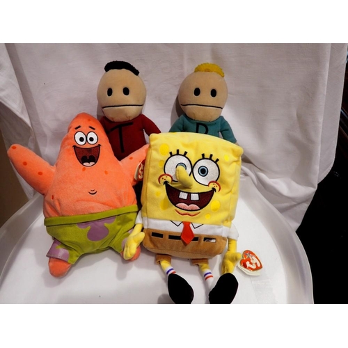 1004 - Four Ty Beanie and Fun 4 All soft toys, SpongeBob Squarepants and Southpark. UK P&P Group 2 (£20+VAT... 