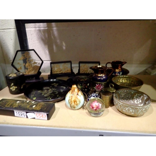 1020 - Mixed collectables, including boxes, papier mache and brass. Not available for in-house P&P