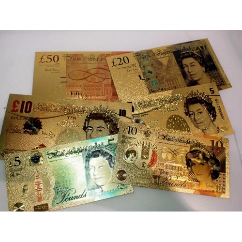 1076 - Gold plated British replica bank notes - uncirculated. UK P&P Group 1 (£16+VAT for the first lot and... 