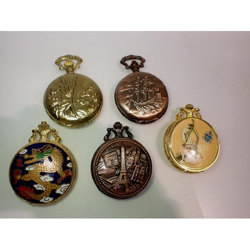 1084 - Five gold toned pocket watches - working at lotting up. UK P&P Group 1 (£16+VAT for the first lot an... 