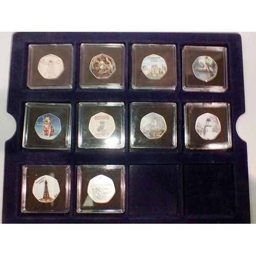 1086 - Ten commemorative 50p style coins in capsules. UK P&P Group 1 (£16+VAT for the first lot and £2+VAT ... 