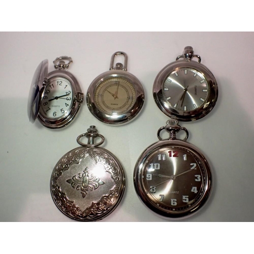 1087 - Five silver toned pocket watches - working at lotting up. UK P&P Group 1 (£16+VAT for the first lot ... 