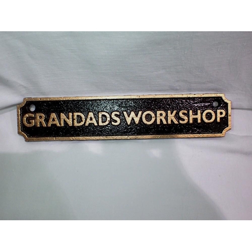 1088 - Cast iron Grandads Workshop sign. W:18cm. UK P&P Group 1 (£16+VAT for the first lot and £2+VAT for s... 