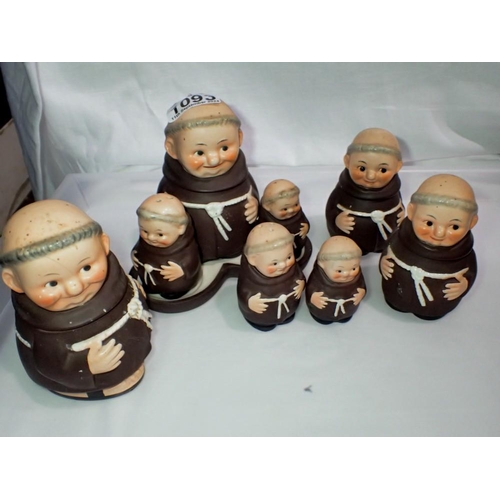 1093 - Goebel monk themed cruet set with five additional pieces. UK P&P Group 2 (£20+VAT for the first lot ... 