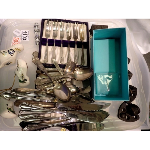 1103 - Mixed flatware, coins and collectables. Not available for in-house P&P