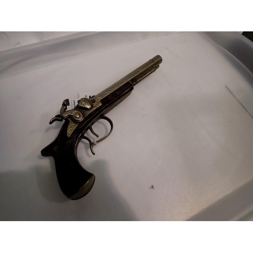 1108 - Replica Spanish double-barrel flintlock pistol. UK P&P Group 2 (£20+VAT for the first lot and £4+VAT... 