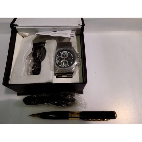 1146 - Camera wristwatch and pen, new old stock. UK P&P Group 1 (£16+VAT for the first lot and £2+VAT for s... 