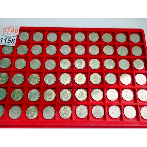 1158 - 60 Scottish and English shillings in tray. UK P&P Group 1 (£16+VAT for the first lot and £2+VAT for ... 