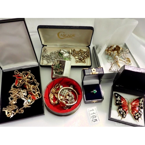 1165 - Collection of costume jewellery including brooches, necklaces and a Sekonda ladies wristwatch. UK P&... 