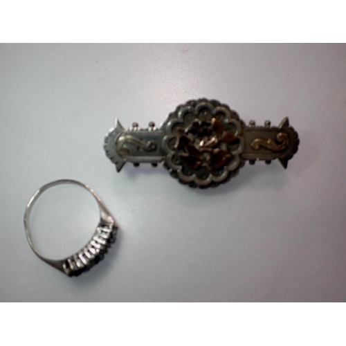 1175 - Hallmarked silver brooch and a silver stone set ring. UK P&P Group 0 (£6+VAT for the first lot and £... 