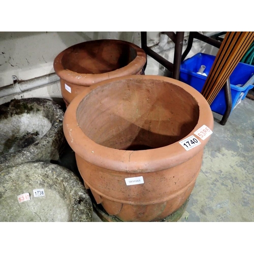 1740 - Two terracotta garden pots, D: 40cm. Not available for in-house P&P