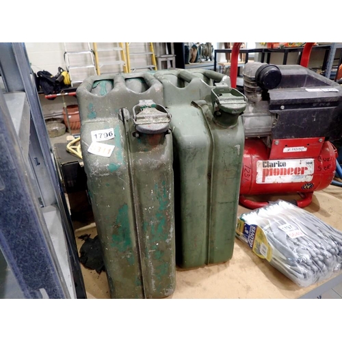 1796 - Two twenty litre jerry cans with military stamps. Not available for in-house P&P