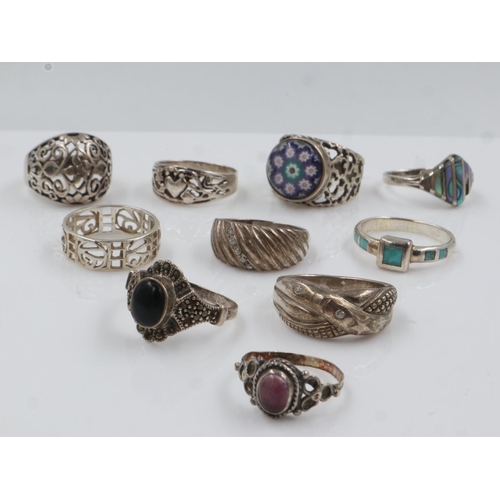 12 - Ten mixed 925 silver rings, some stone set. UK P&P Group 0 (£6+VAT for the first lot and £1+VAT for ... 