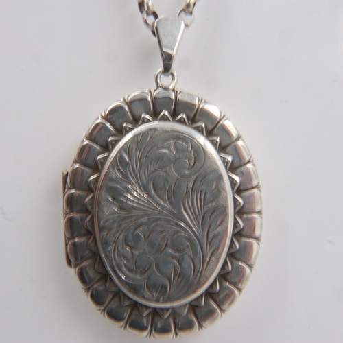 18 - Large hallmarked silver locket on a silver chain,  chain L: 48 cm, locket H: 48 mm, 23g total. UK P&... 