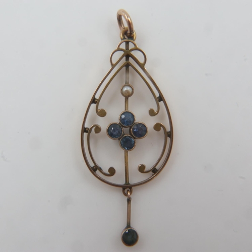 24 - 9ct gold Edwardian pendant set with sapphire and pearl, 2.4g. UK P&P Group 0 (£6+VAT for the first l... 