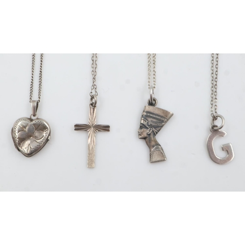 26 - Four 925 silver pendant necklaces including cross and heart locket. UK P&P Group 0 (£6+VAT for the f... 