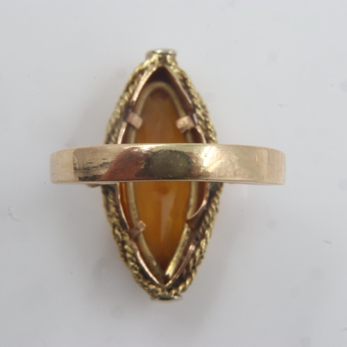 4 - Continental gold ring set with a marquise cut large orange sapphire, stone L: 22 mm, size P, 6.7g. U... 