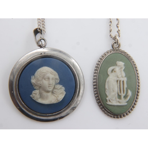 5 - Two Wedgwood Jasperware pendant necklaces, powder blue and sage green. UK P&P Group 0 (£6+VAT for th... 