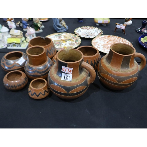 181 - Nine pieces of Native American pottery. Not available for in-house P&P