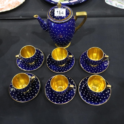 184 - Carlton ware polka dot gilt coffee set, missing sugar bowl and jug, otherwise in good order. UK P&P ... 