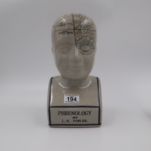 194 - Large LN Fowler phrenology head, H: 29 cm. UK P&P Group 2 (£20+VAT for the first lot and £4+VAT for ... 