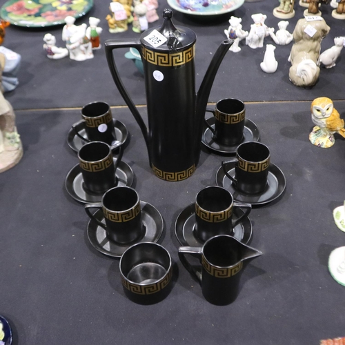 205 - Portmeirion 1960s black and gold Greek Key coffee set. Not available for in-house P&P