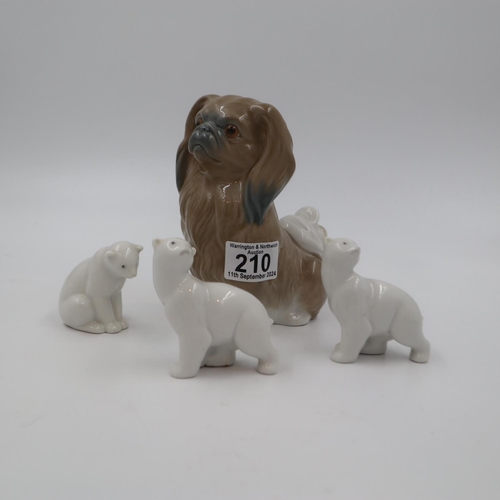 210 - Lladro Pekinese dog and three small Nao Polar bears, largest H: 15cm. UK P&P Group 2 (£20+VAT for th... 