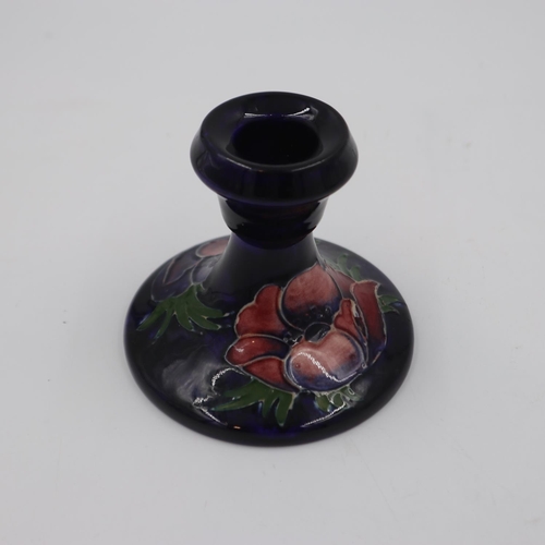 241 - Moorcroft candlestick holder in the Anemone pattern, no cracks or chips, H: 70 mm. UK P&P Group 1 (£... 