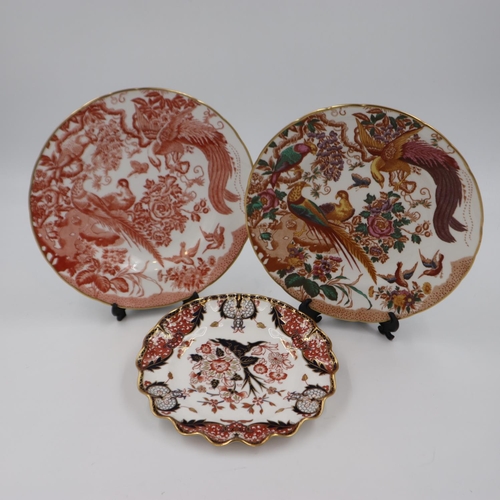 242 - Group of three Royal Crown Derby cabinet plates: Red Aves (2nd), Olde Avesbury and one with scallope... 