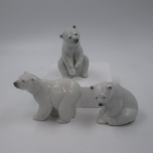 255 - Three Lladro Polar bear figures, all boxed, largest H: 13cm. UK P&P Group 2 (£20+VAT for the first l... 