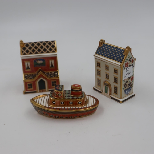 279 - Royal Crown Derby Treasures of Childhood Tugboat, The Ram Public House and Georgian Town House (dama... 