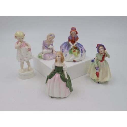 281 - Royal Doulton group of four figures to include Monica HN1407, Babie HN1679, Mary Had a Little Lamb H... 