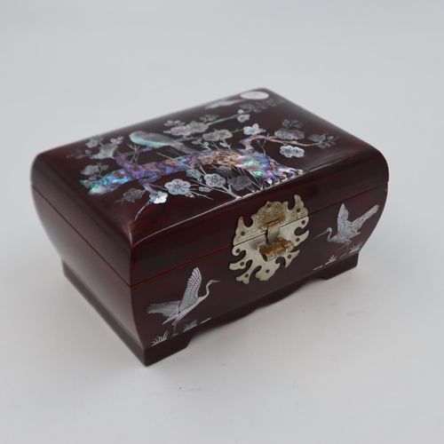 296 - Oriental mother of pearl box with fish clasp, 15 x 14 x 10 cm. UK P&P Group 2 (£20+VAT for the first... 