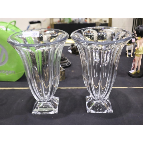 307 - Large art glass pair of vases, H: 37 cm. Not available for in-house P&P