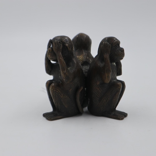 314 - Three bronze monkeys figural group, Speak, See and Hear No Evil. UK P&P Group 1 (£16+VAT for the fir... 