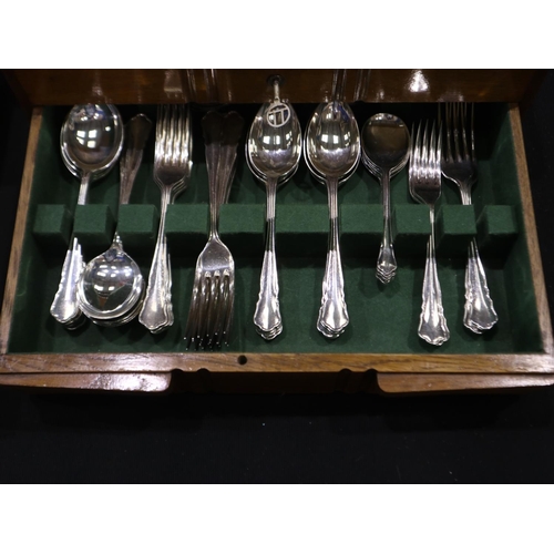 325 - James Dixon & Sons, 90 piece silver plated canteen of cutlery in the Chippendale pattern, housed in ... 