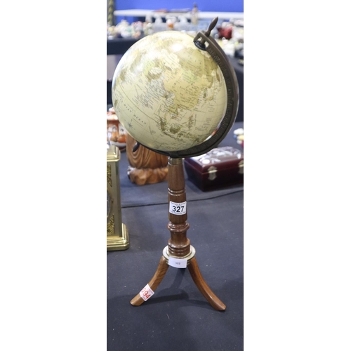 327 - Globe on wooden stand, total H: 56 cm. Not available for in-house P&P