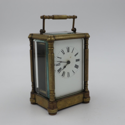 333 - French brass carriage clock, working at lotting, H: 12 cm. UK P&P Group 2 (£20+VAT for the first lot... 