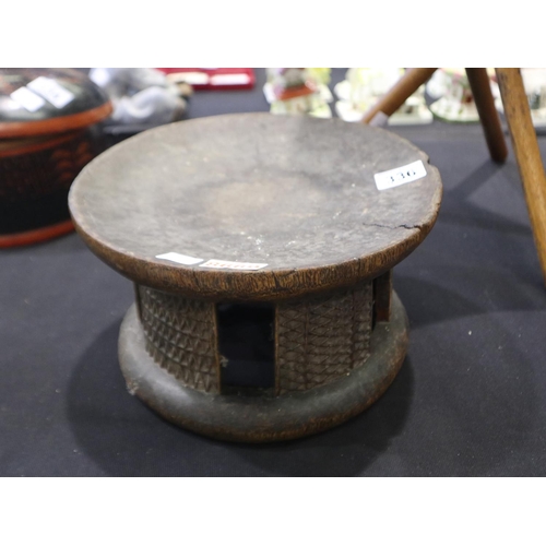 336 - West African tribal Dogon stool, D: 28 cm, H: 16 cm. Not available for in-house P&P