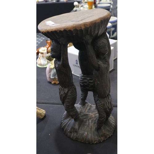 337 - West African tribal figural stool, H: 47 cm. Not available for in-house P&P