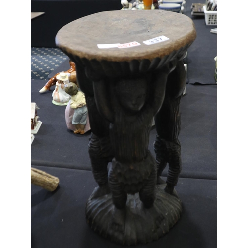 337 - West African tribal figural stool, H: 47 cm. Not available for in-house P&P