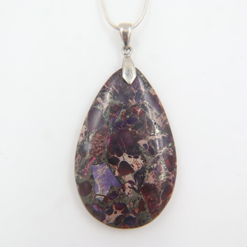 72 - Large hardstone pendant, silver mounted and on a silver neck chain. UK P&P Group 1 (£16+VAT for the ... 