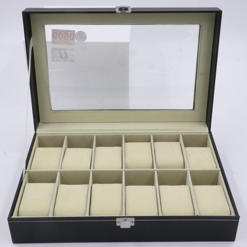 77 - Leather display box for twelve wristwatches. UK P&P Group 3 (£30+VAT for the first lot and £8+VAT fo... 