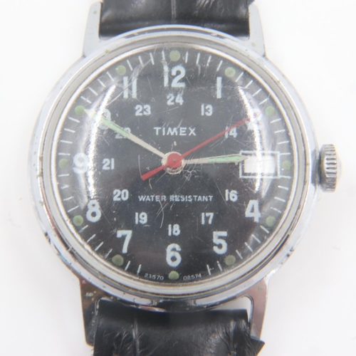 83 - TIMEX: Sprite military style midi manual wind wristwatch with black dial, luminescent chapters with ... 