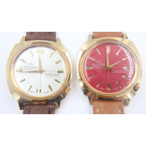 84 - SWISSAM: two Extraflat gents manual wind wristwatches, each on new brown/tan leather straps and both... 