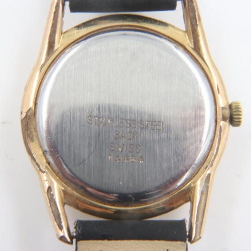 86 - Excalibur 21 jewel gold plated gents wristwatch on a new leather strap, working at lotting up. UK P&... 